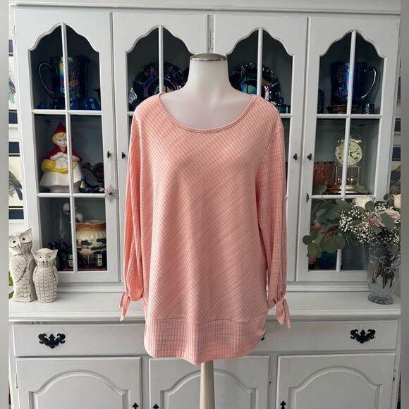 Apt 9 Peach / Pink Textured Top with Tie Sleeves Size XL - Picture 1 of 9